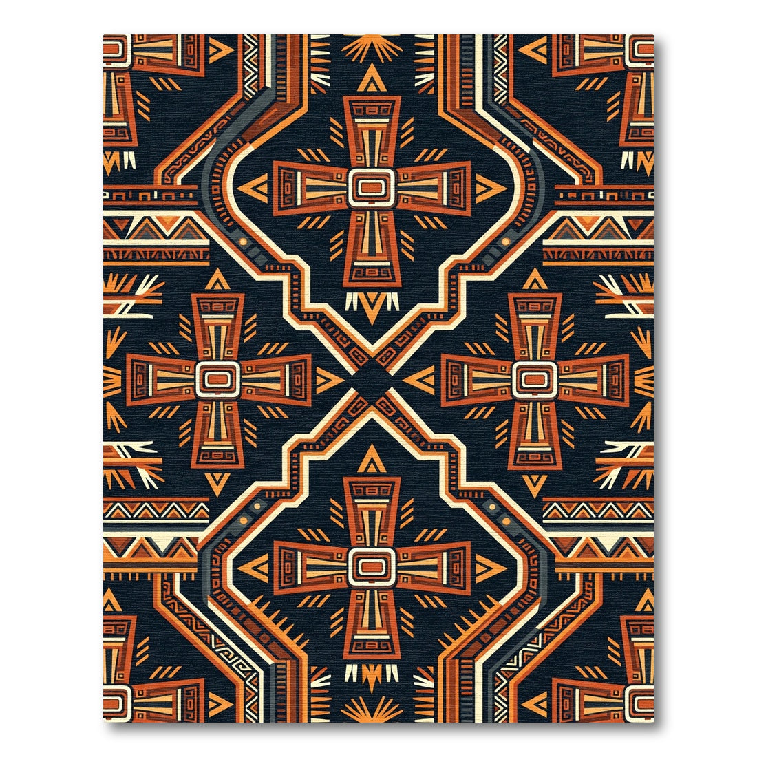 Geometric Terracotta Aztec Cross Rug