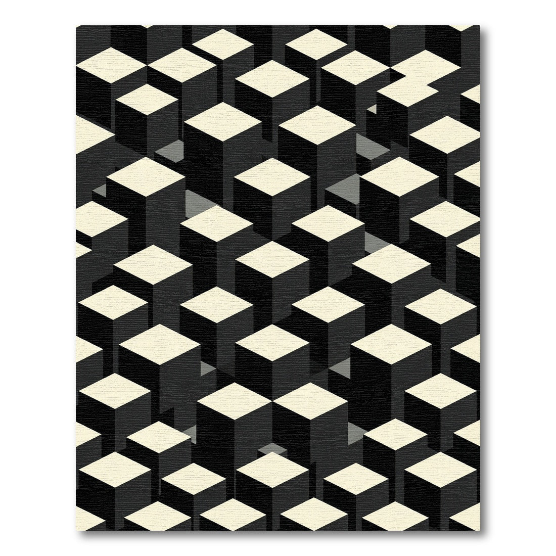 Minimalist Monochrome Isometric Cube Grid Rug