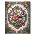 Elegant Pink Rose Botanical Frame Rug