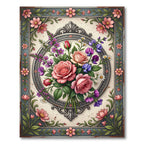 Elegant Pink Rose Botanical Frame Rug