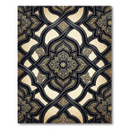 Ornate Black and Gold Interlocking Scroll Rug