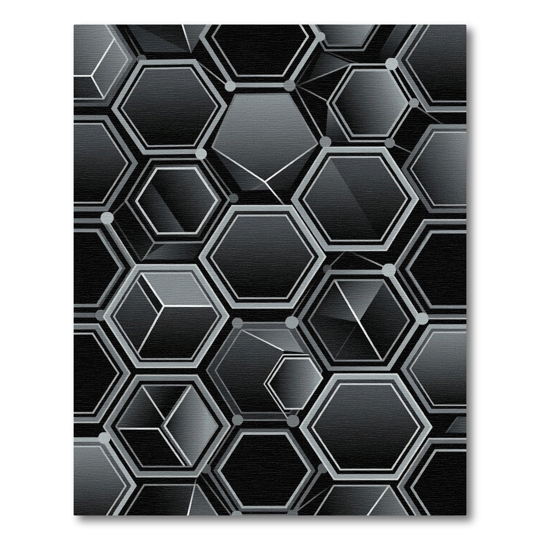 Dark Gray Geometric Hexagon Arrangement Rug