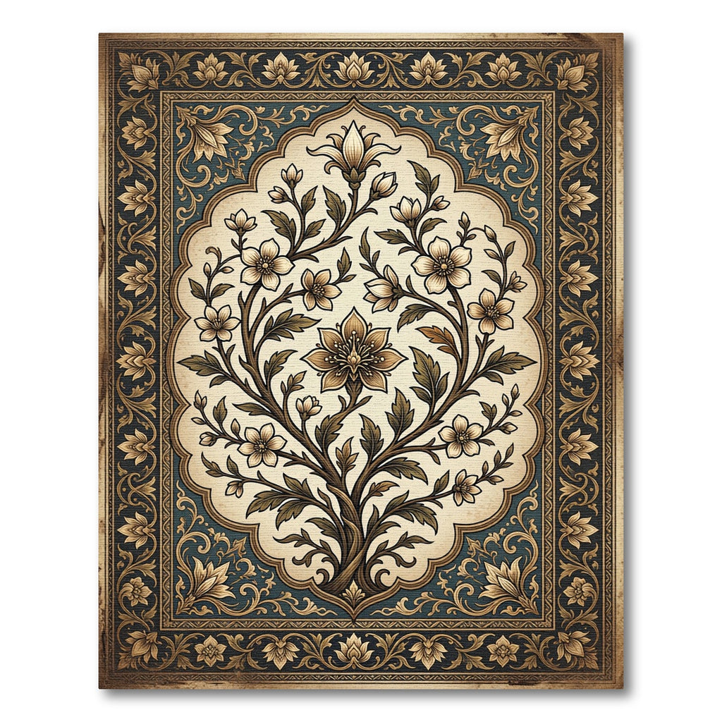Golden Laurel Tree In Blue Border Rug