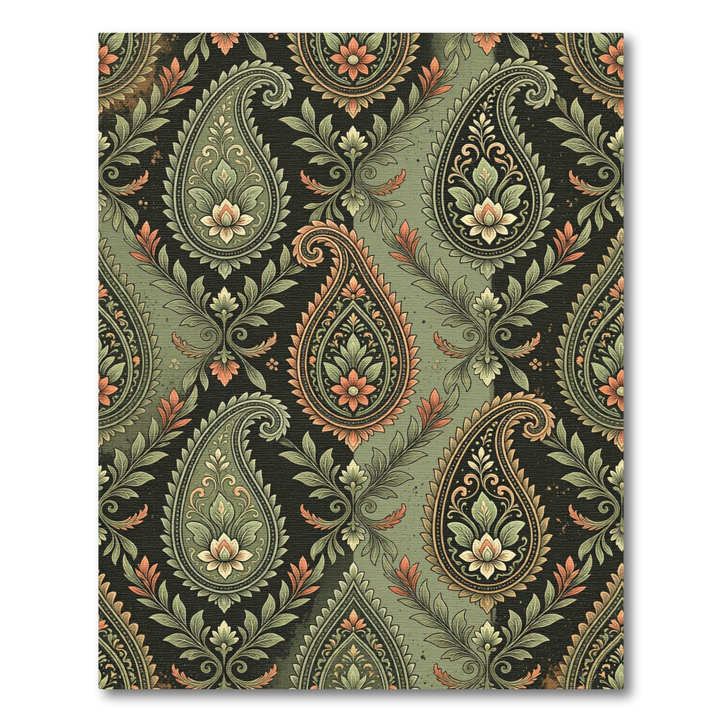 Sage Green Ornate Paisley Floral Tile Rug