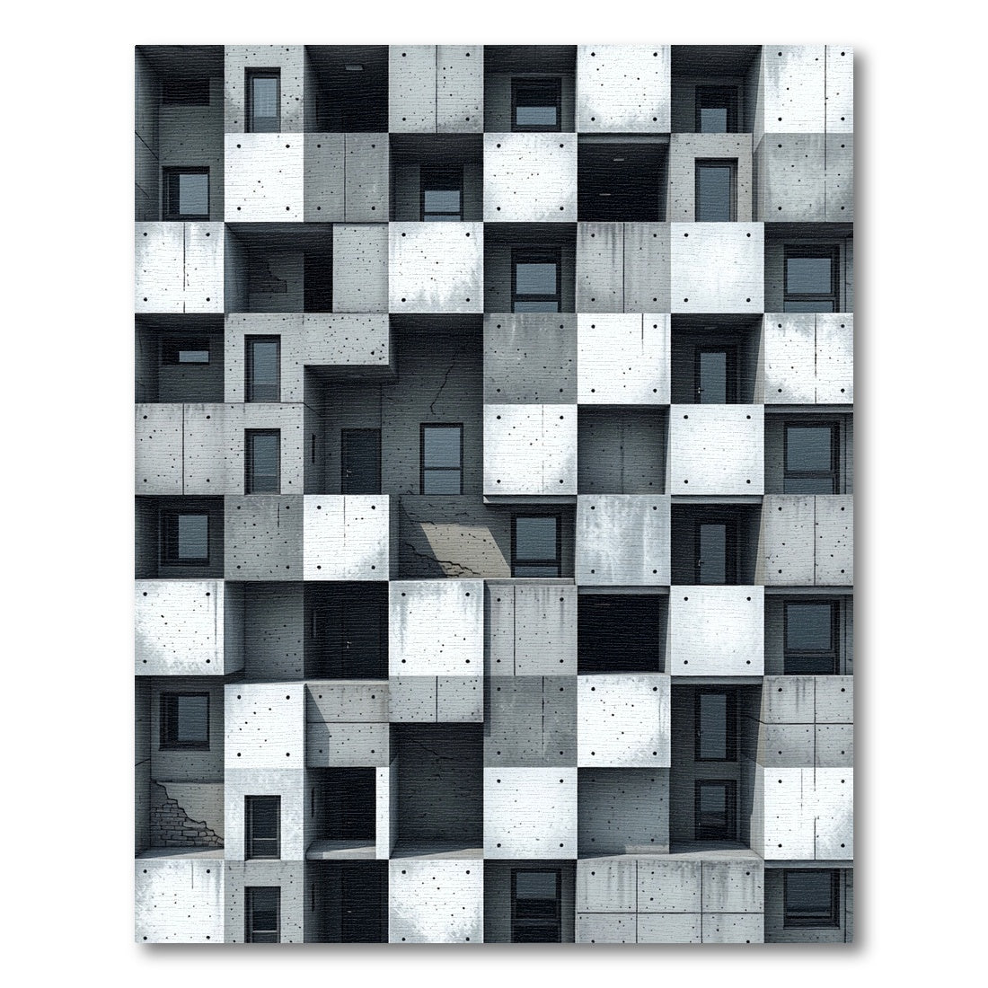 Minimalist Concrete Grid Cube Architecture Rug