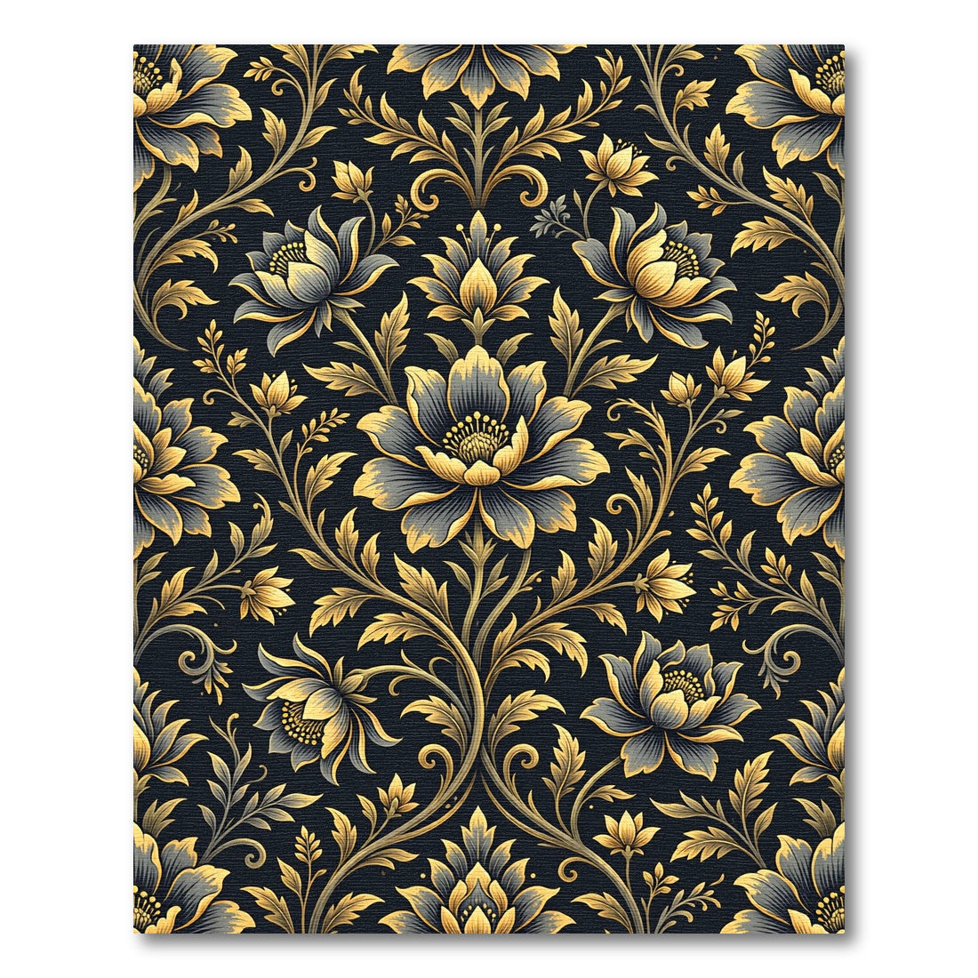 Elegant Gold and Navy Floral Damask Rug