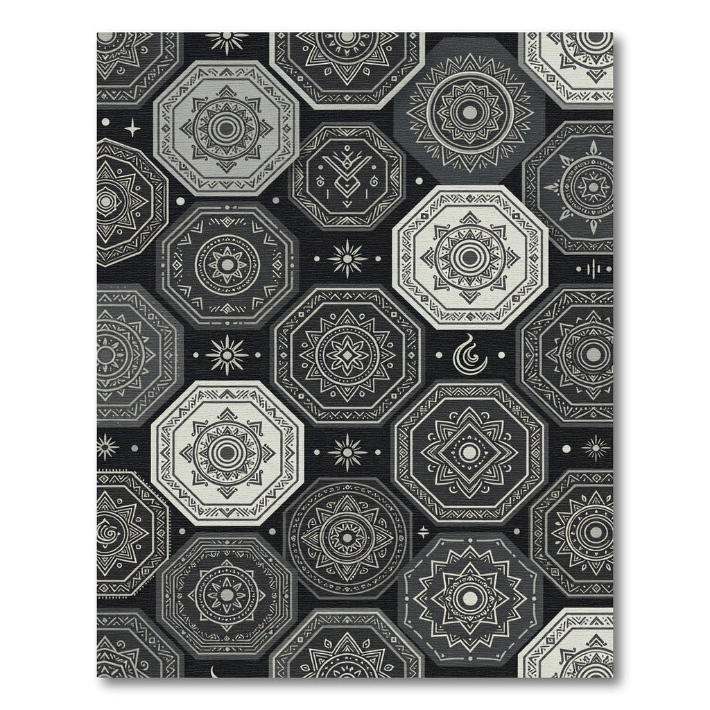 Monochromatic Geometric Mandala Octagon Art Rug