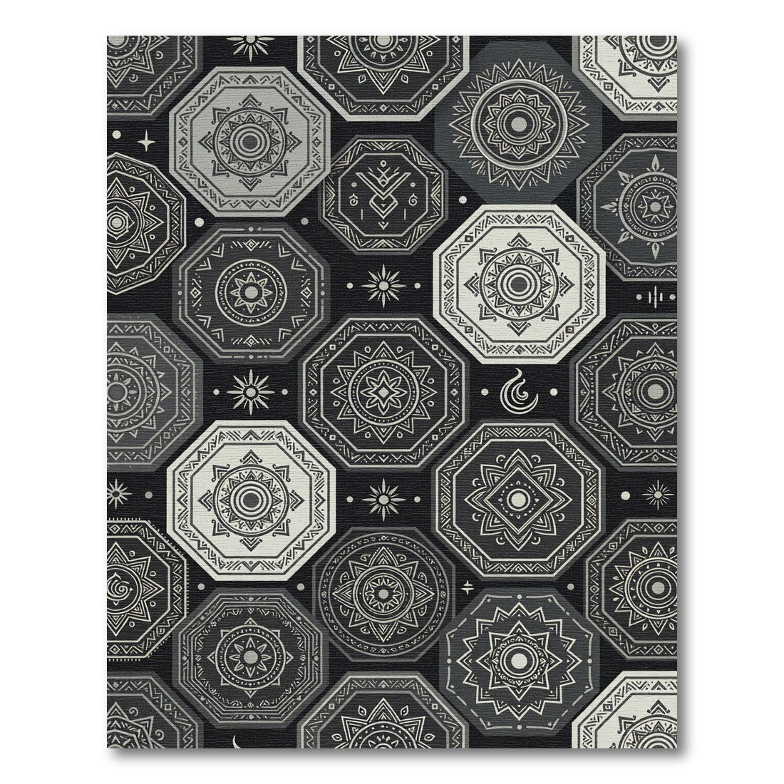 Monochromatic Geometric Mandala Octagon Art Rug
