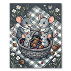 Whimsical Picnic Mice with Acorn Berries Rug