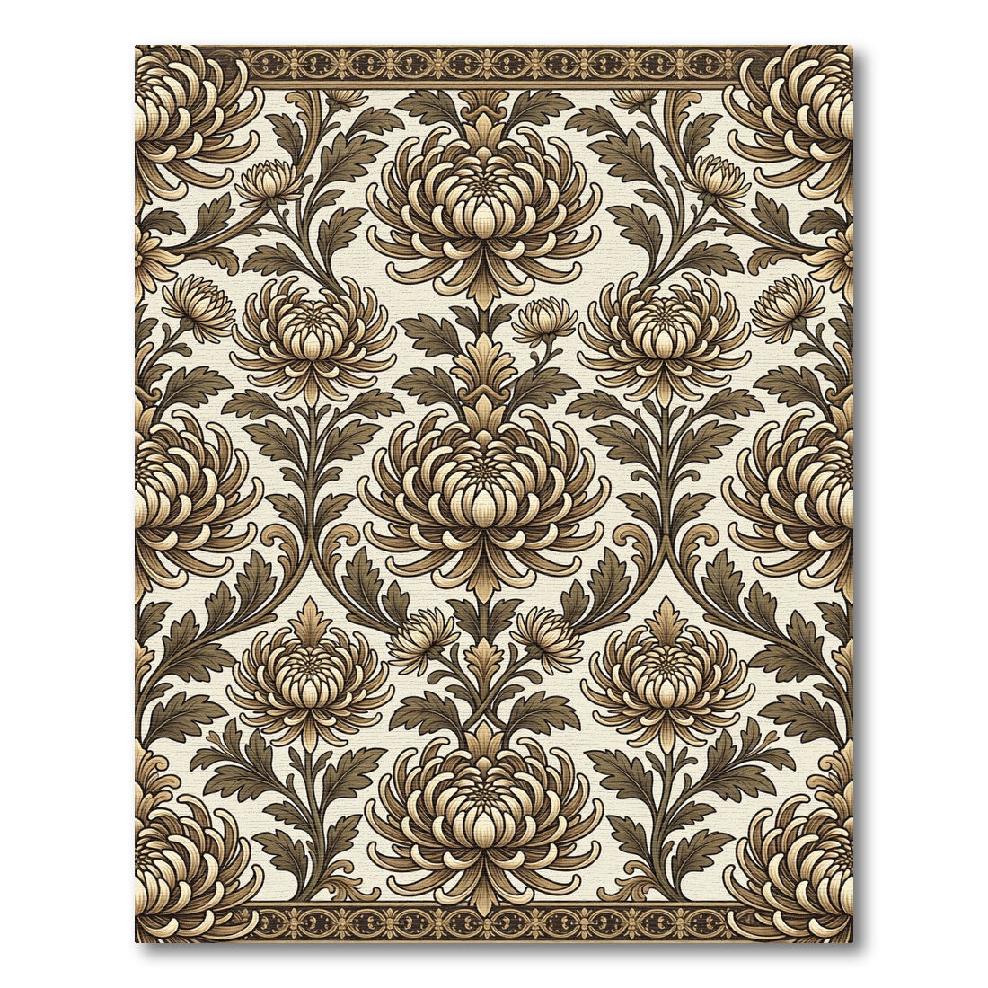 Antique Golden Floral Damask Rug