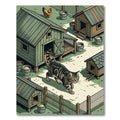 Rustic Farmhouse Tabby Cat Coop Illustration Rug