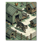 Rustic Farmhouse Tabby Cat Coop Illustration Rug