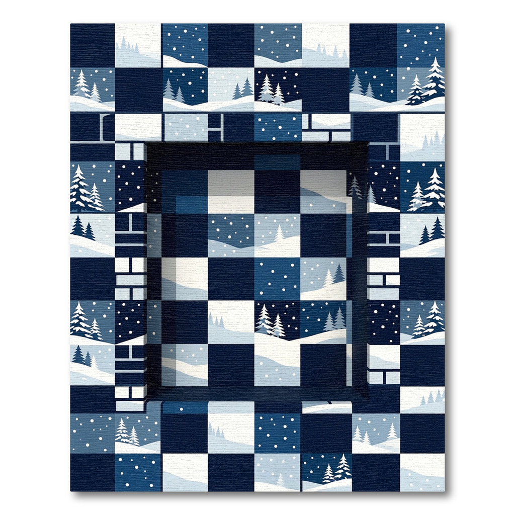 Midnight Winter Forest Checkerboard Grid Rug