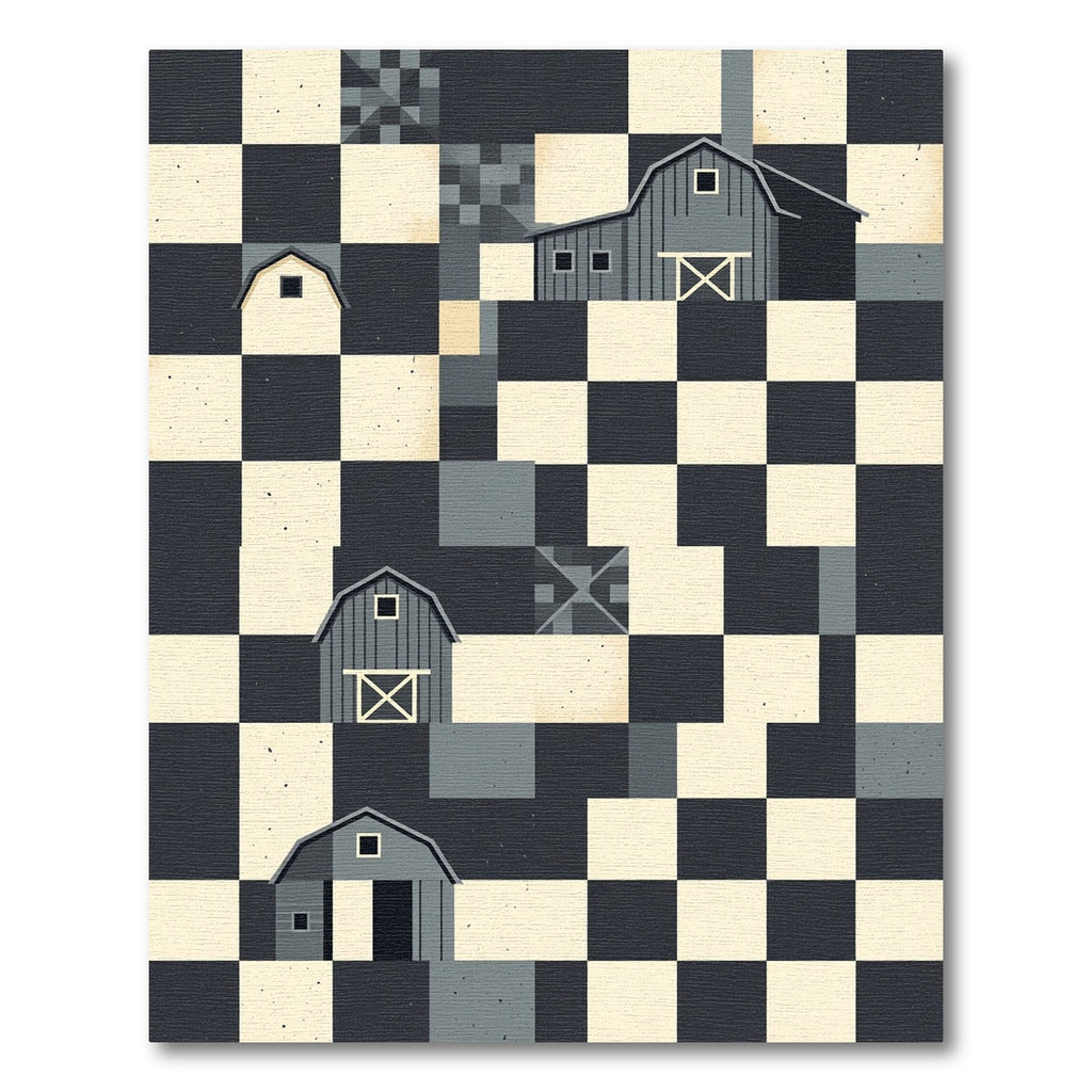 Gray Barns Checkerboard Farm Scene Rug