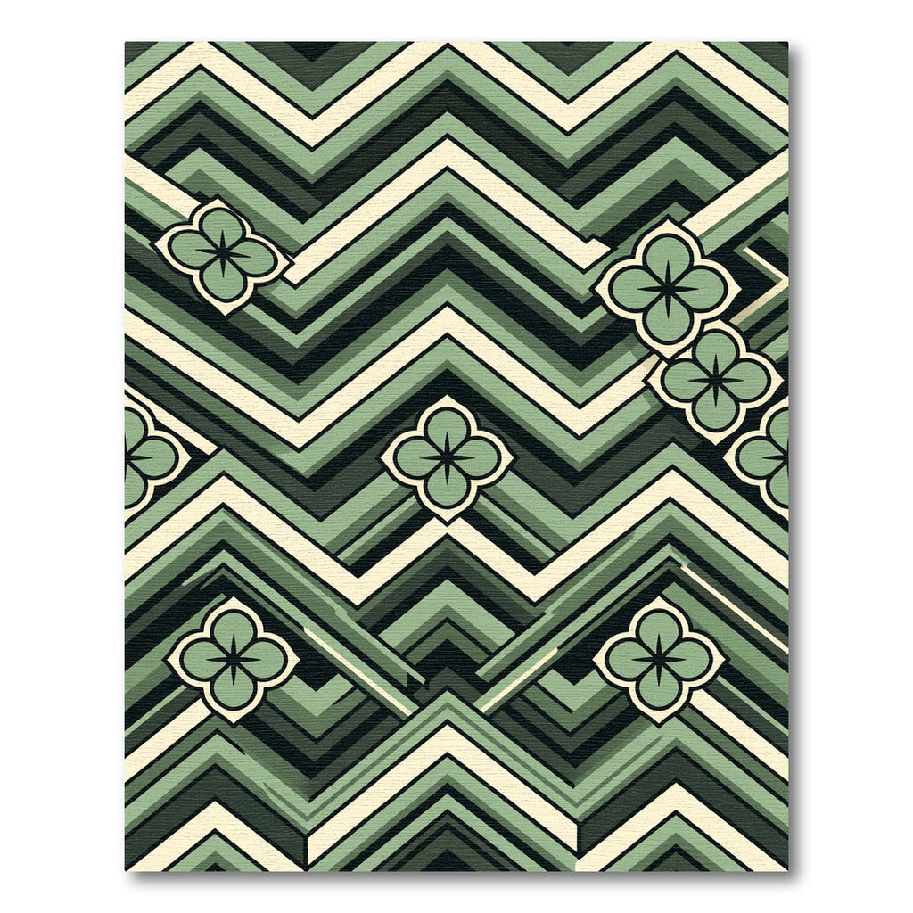 Geometric Sage Chevron Clover Accents Rug