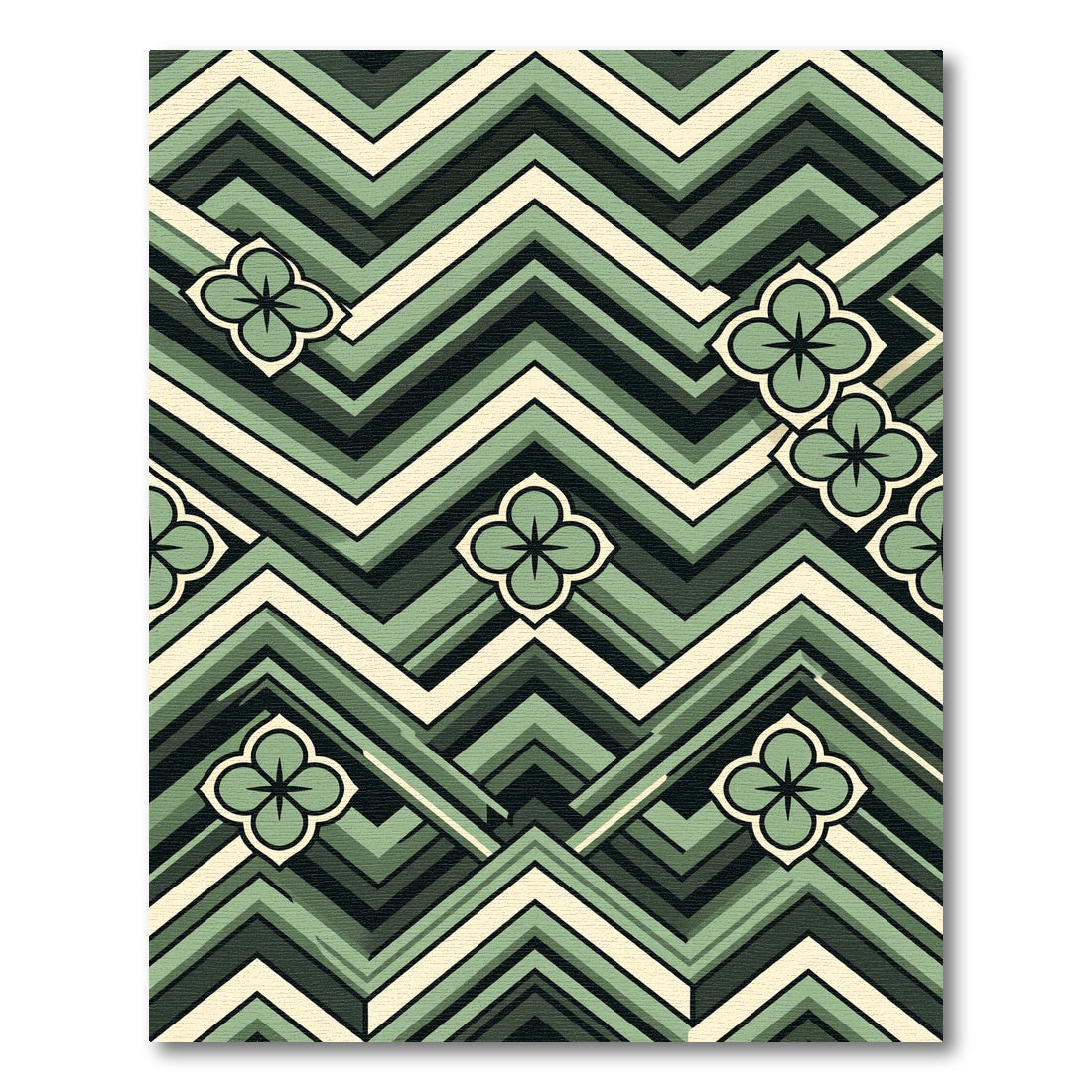Geometric Sage Chevron Clover Accents Rug