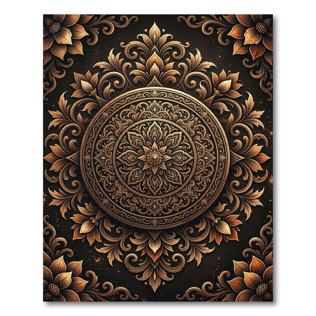 Opulent Bronze Floral Mandala Embossed Rug