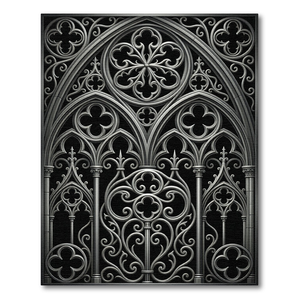 Gothic Silver Ornate Trefoil Arch Rug