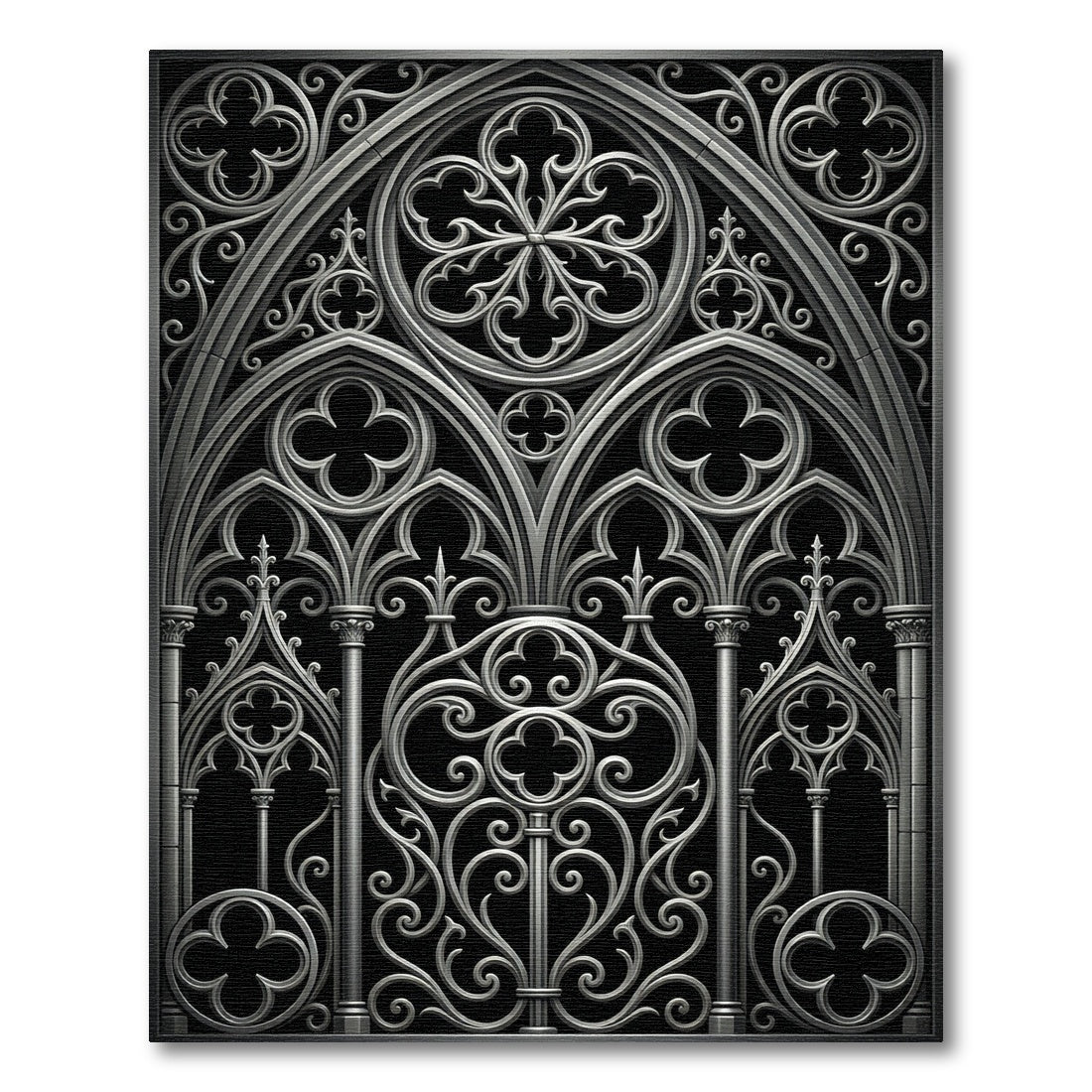 Gothic Silver Ornate Trefoil Arch Rug