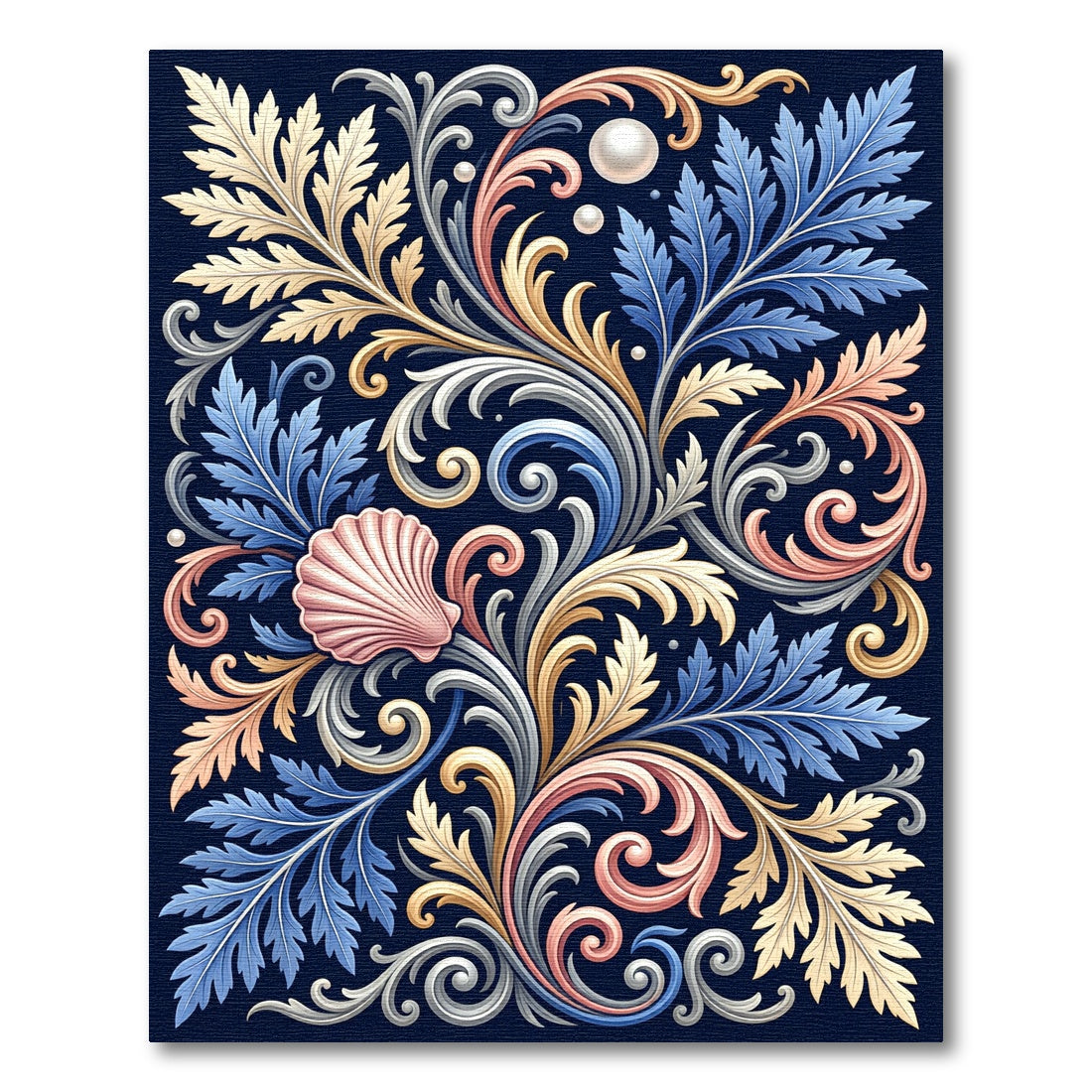 Elegant Blue Pearl Shell Scrollwork Rug