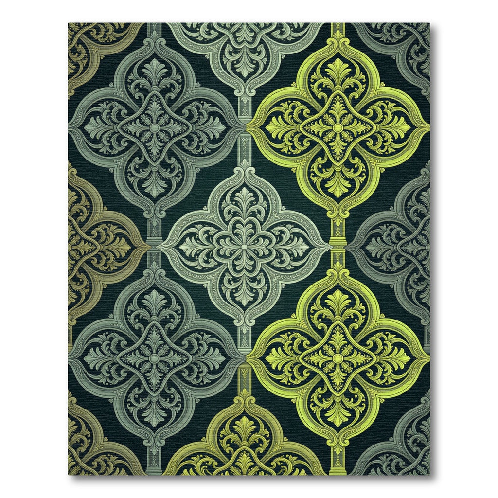 Gilded Gray Baroque Quatrefoil Overlay Rug