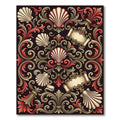 Ornate Scarlet Seashell Scrollwork Rug