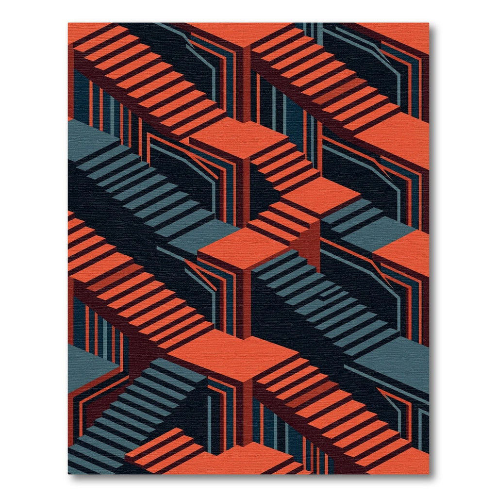 Orange and Teal Geometric Stairs Rug