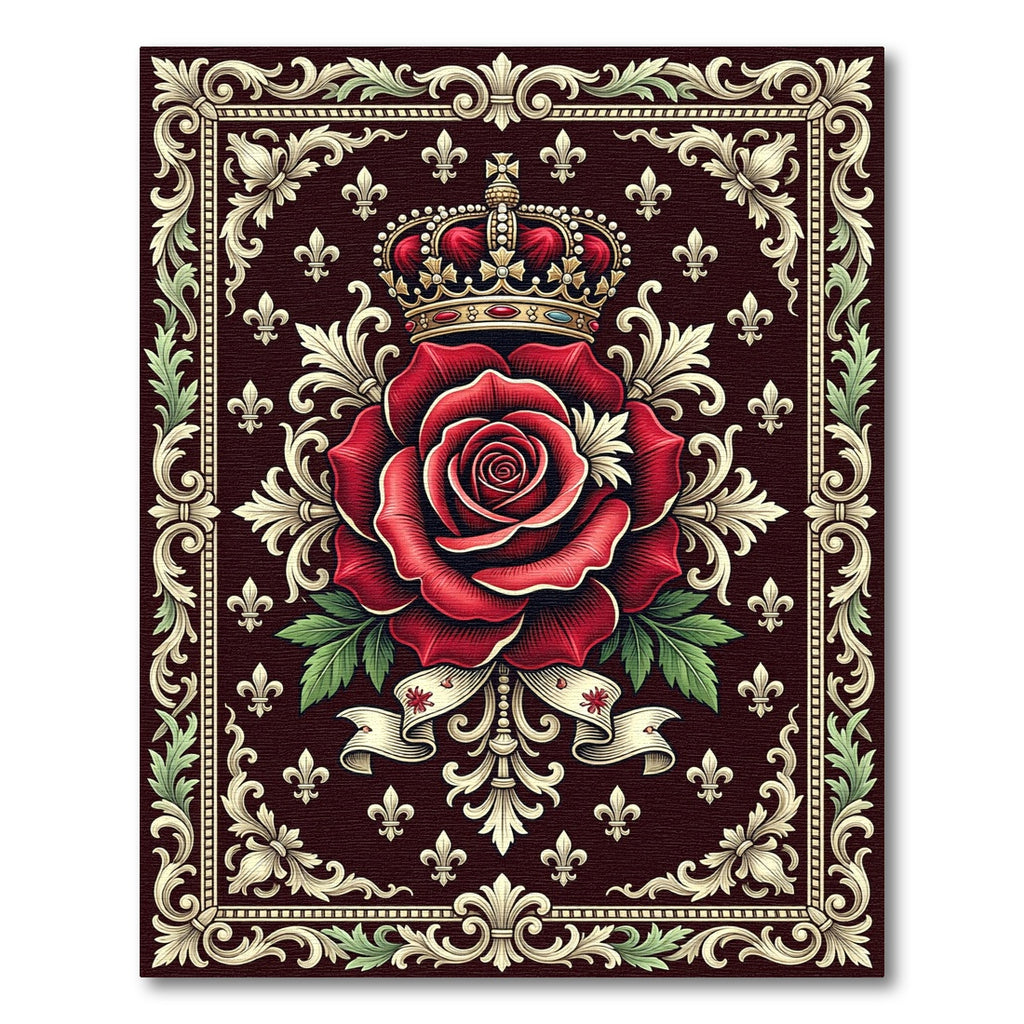 Royal Crimson Rose Crown Fleur-de-lis Rug