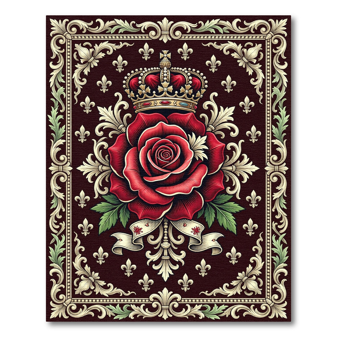 Royal Crimson Rose Crown Fleur-de-lis Rug