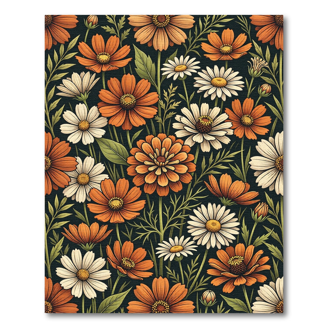 Orange and White Daisy Floral Garden Rug