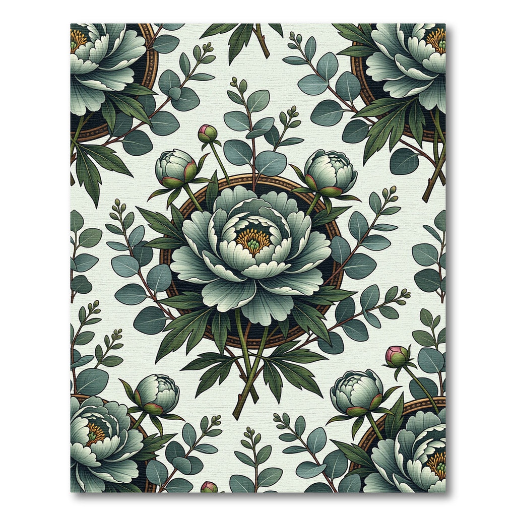 Pale Green Floral Botanical Roundel Rug