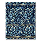 Deep Blue Floral Fish Medallion Garden Rug