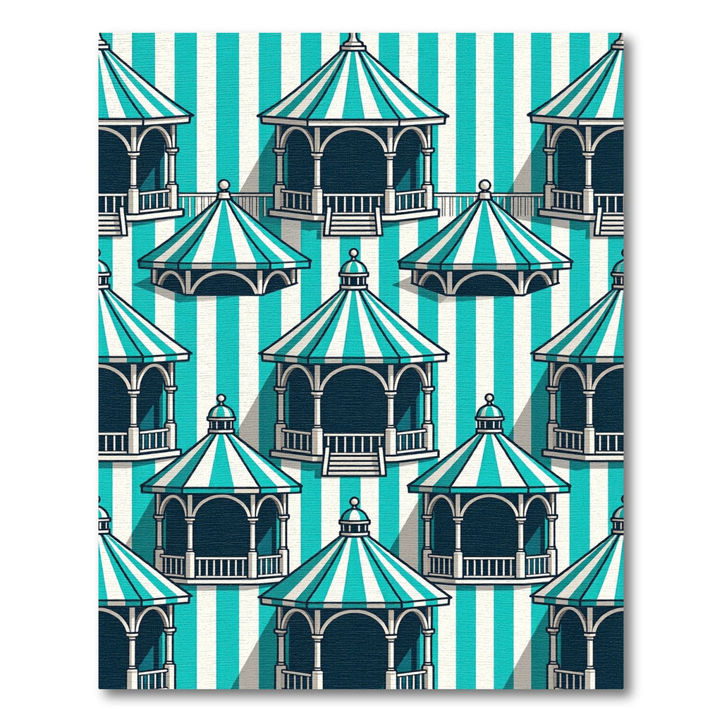 Teal White Striped Gazebo Collection Rug