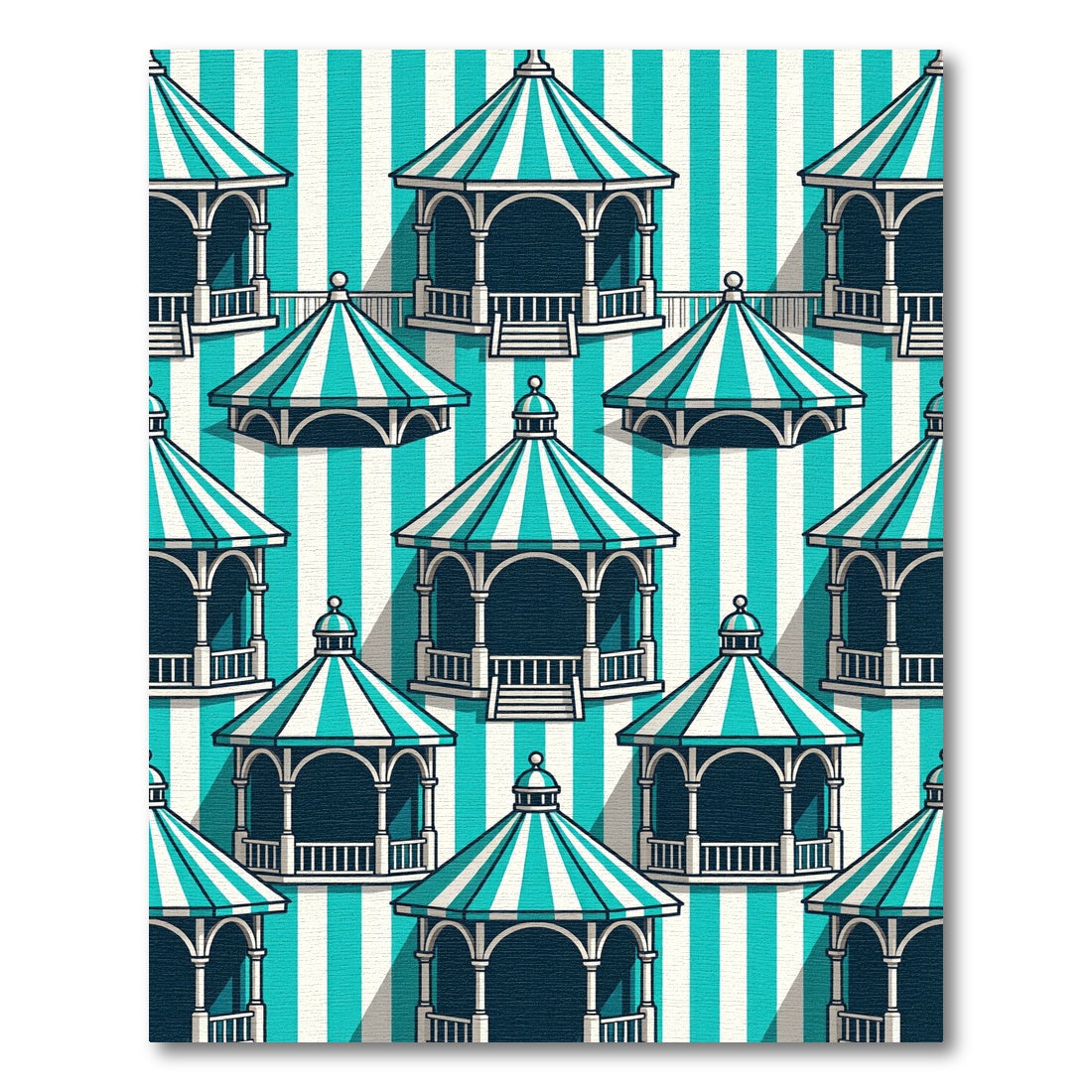 Teal White Striped Gazebo Collection Rug