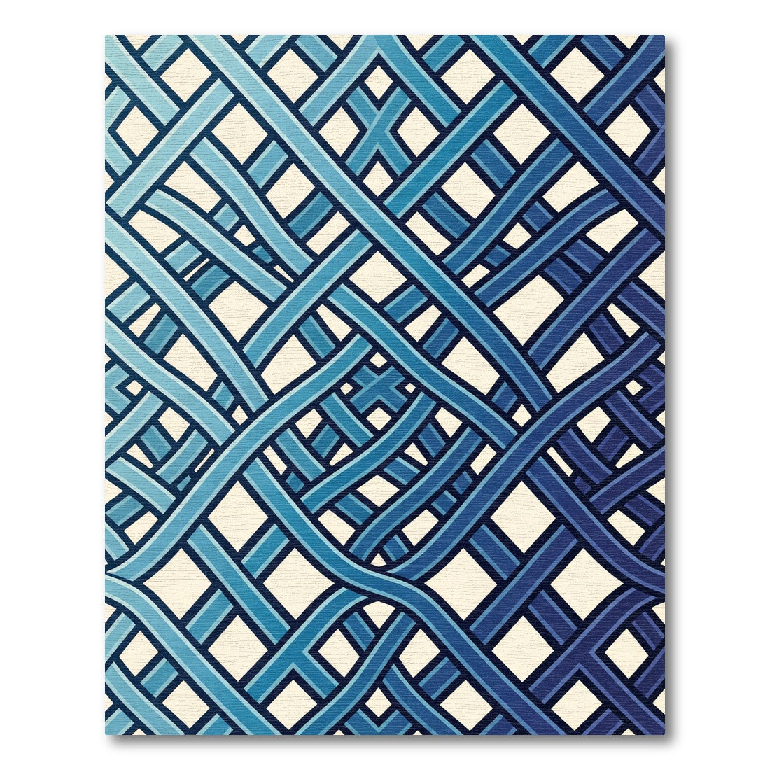 Modern Interwoven Blue Gradient Grid Rug