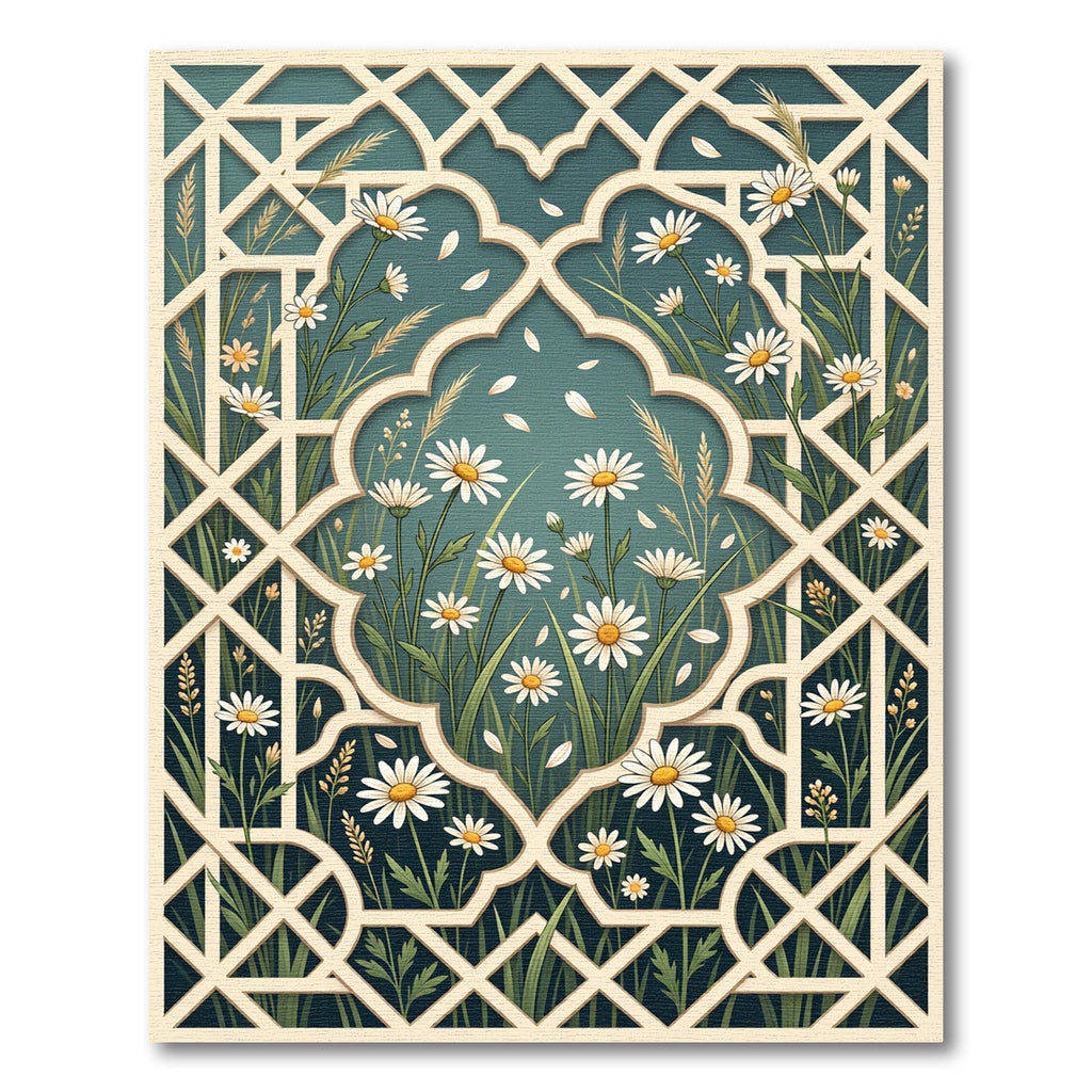 Teal Meadow Daisy Lattice Trellis Rug