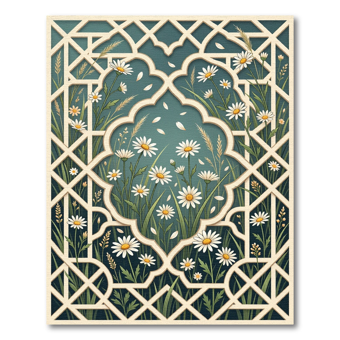 Teal Meadow Daisy Lattice Trellis Rug