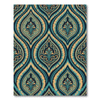 Teal Gold Damask Swirl Medallion Rug