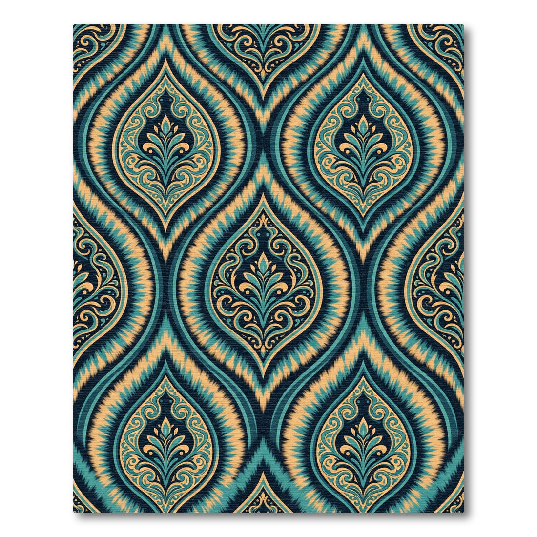 Teal Gold Damask Swirl Medallion Rug