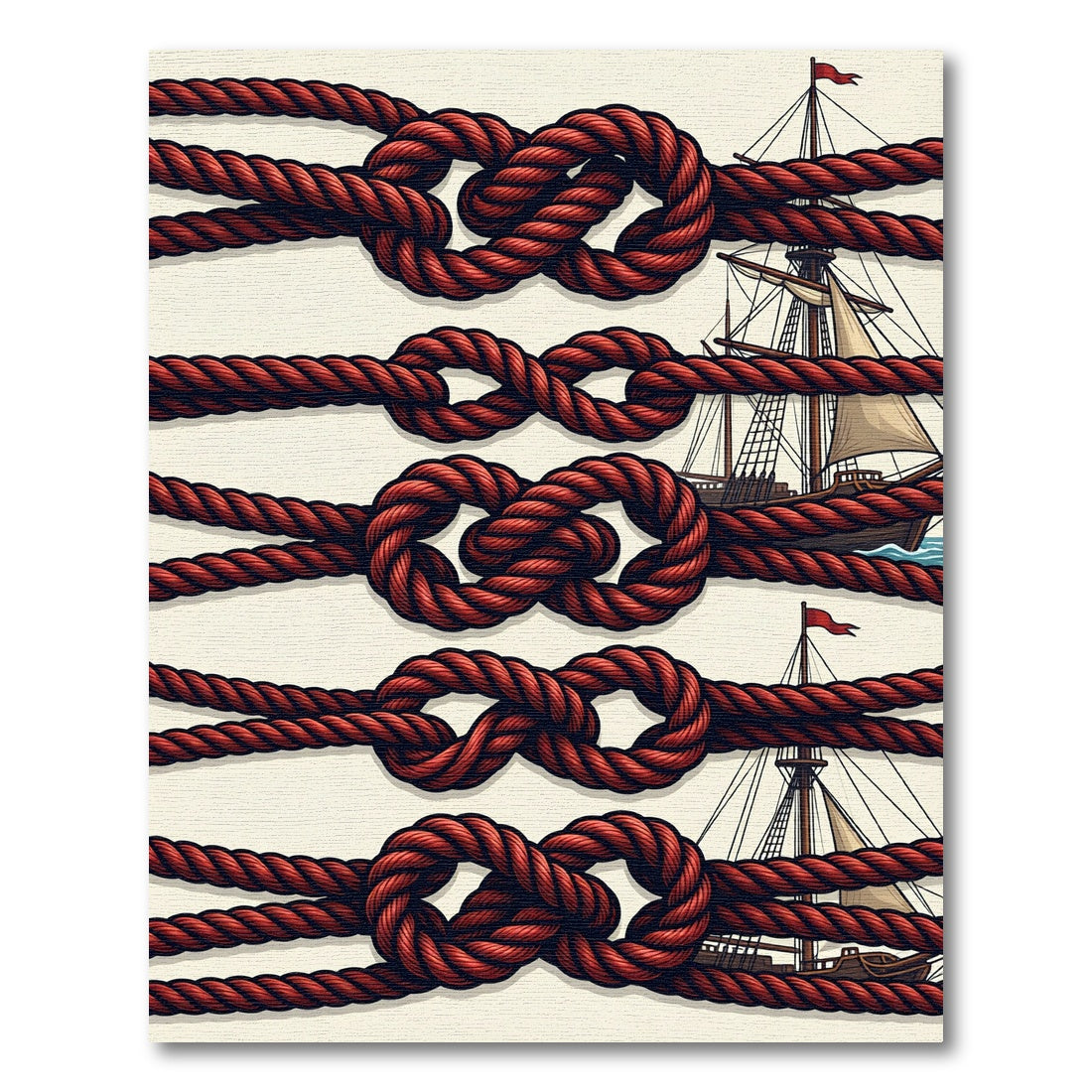 Nautical Red Rope Knot Composition Rug