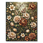 Elegant Sepia Botanical Floral Bouquet Rug