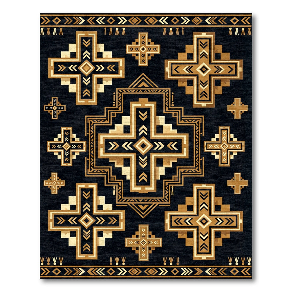 Gold Black Geometric Tribal Cross Art Rug