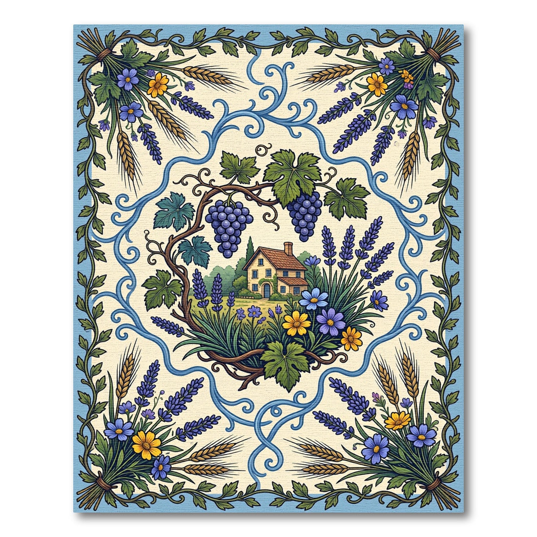 Farmhouse Vineyard Floral Wheat Lavender Rug