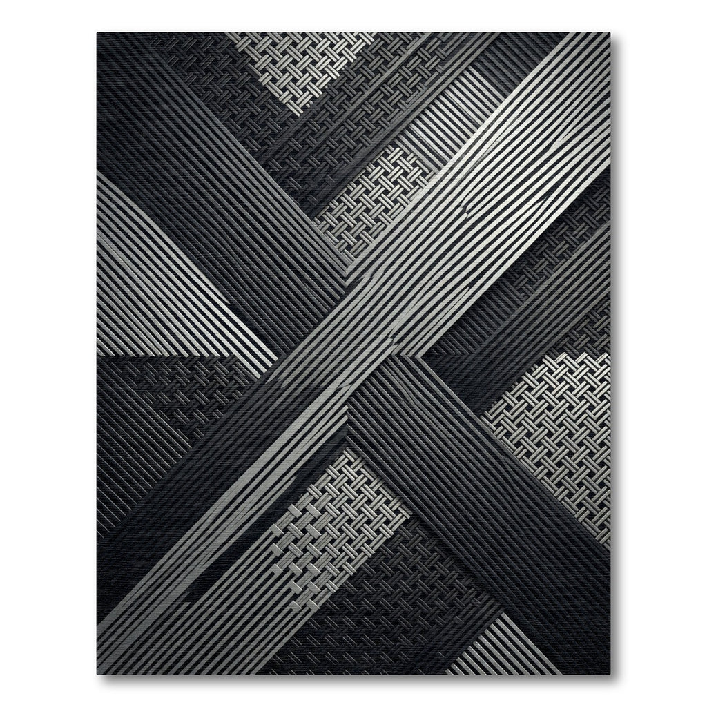 Monochrome Geometric Linear Interwoven Grid Rug