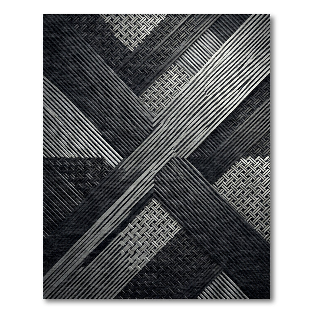 Monochrome Geometric Linear Interwoven Grid Rug
