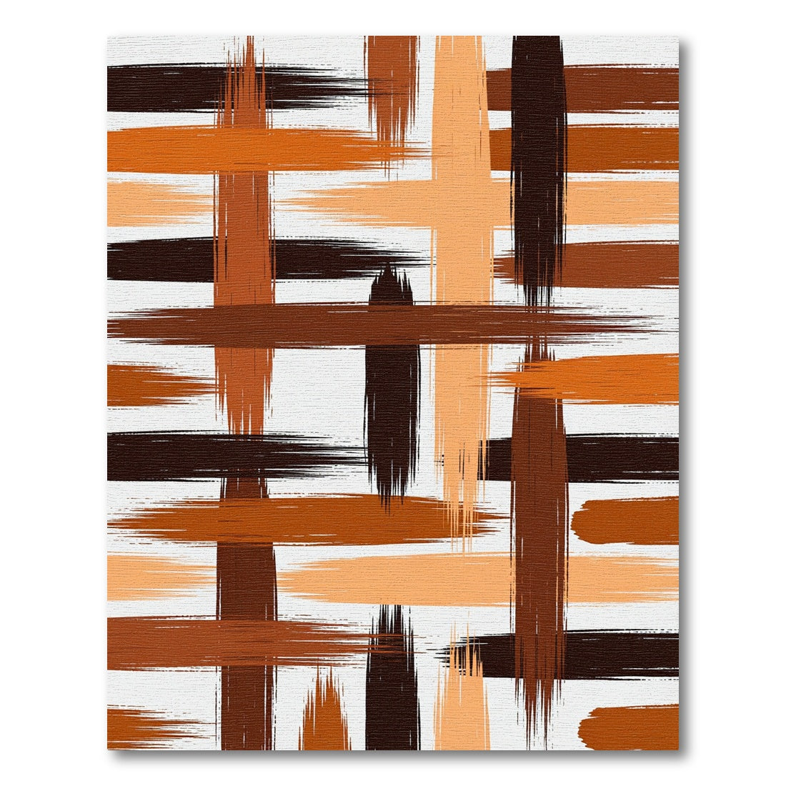 Earthy Brown Abstract Brushstroke Grid Rug