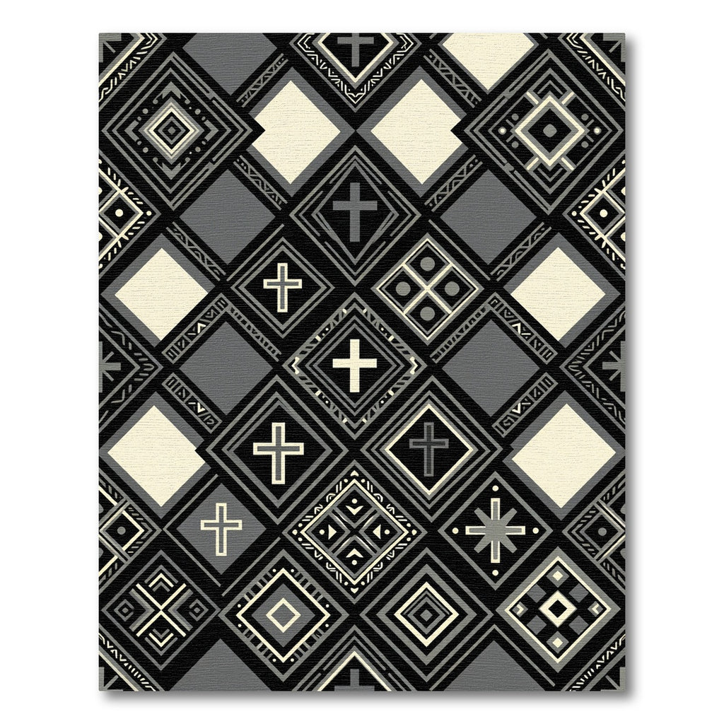 Monochromatic Cross Geometric Square Collage Rug