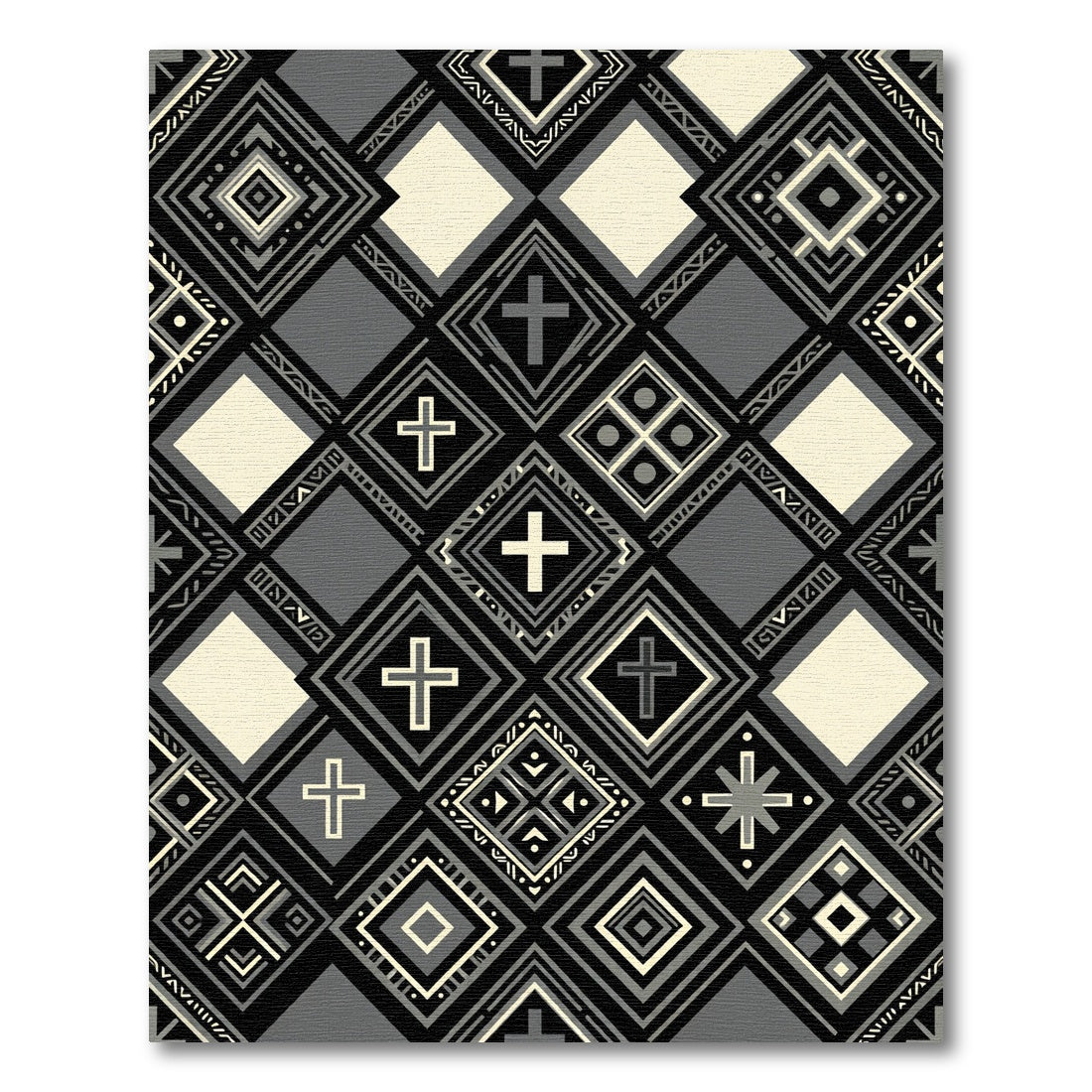 Monochromatic Cross Geometric Square Collage Rug