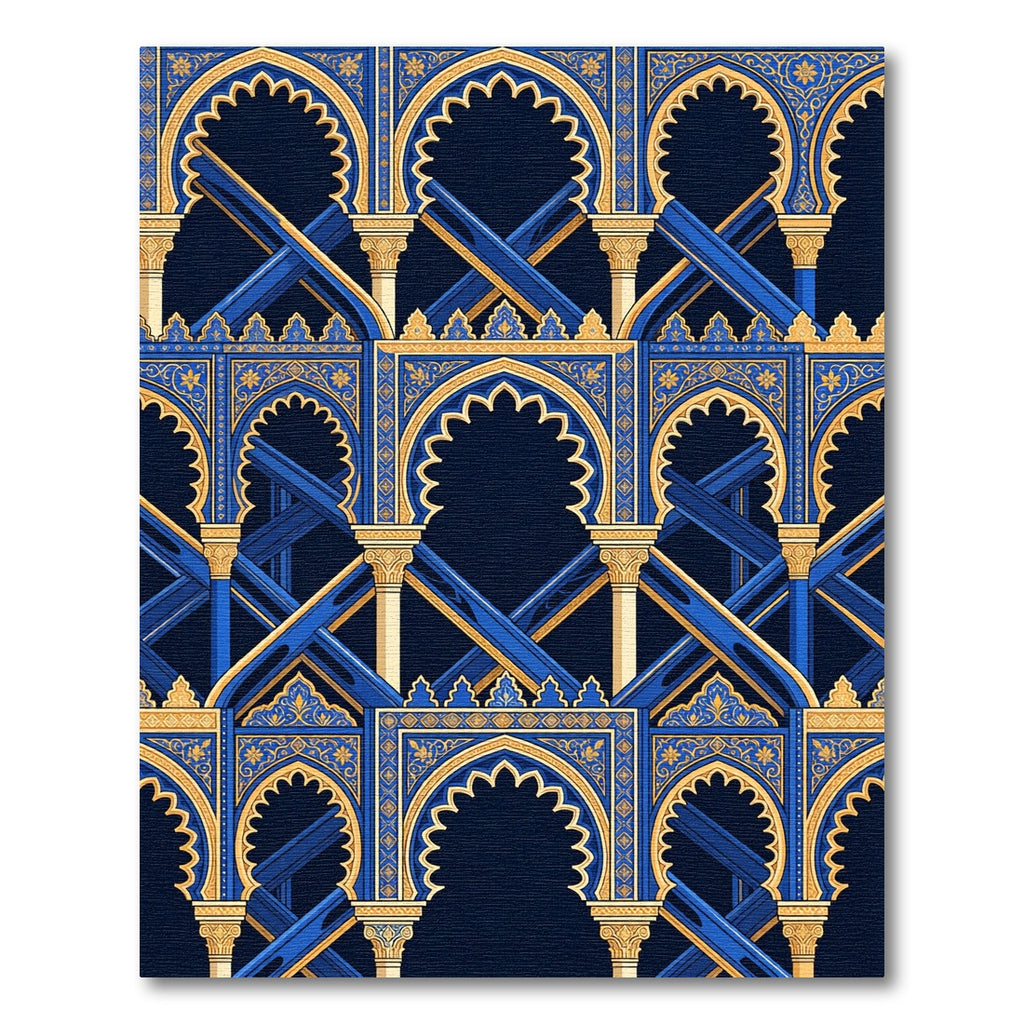 Royal Blue Golden Arch Geometric Rug