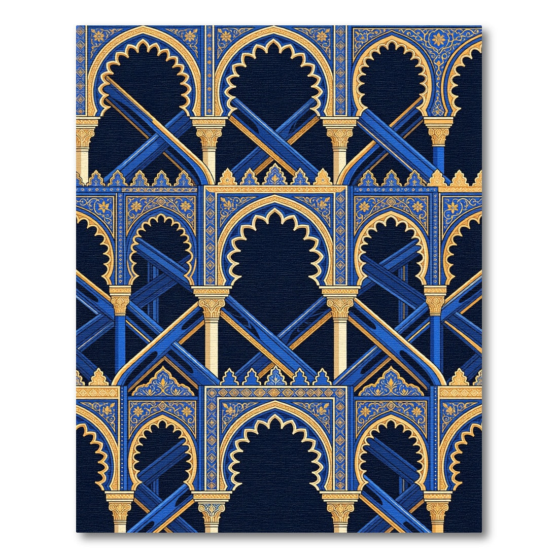 Royal Blue Golden Arch Geometric Rug